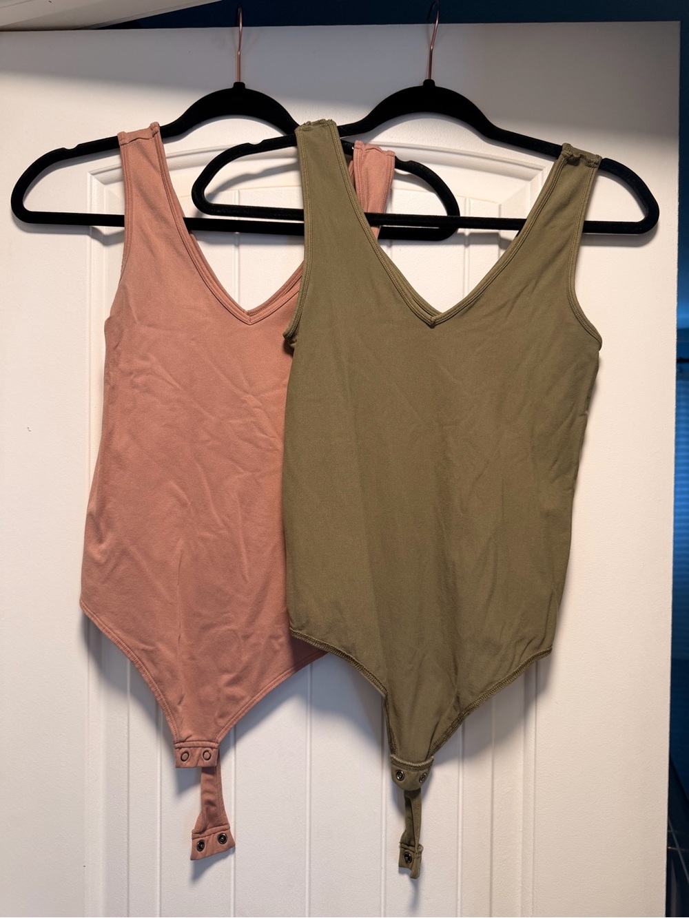 V-Neck Bodysuits in Dusty Rose and Olive